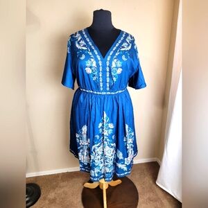 V-Neck Midi Dress w/Flower Detail